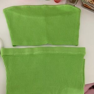 Superdown Strapless Ribbed Dress in Lime Green